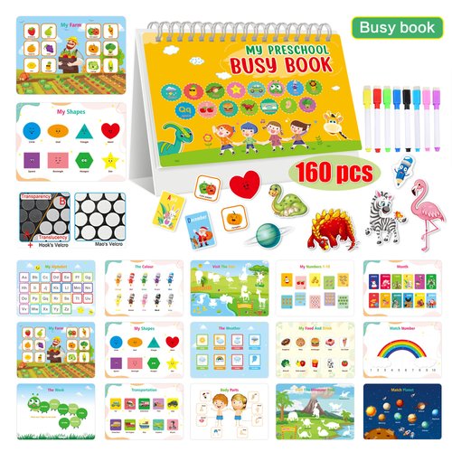 Toddler Busy Book,My Preschool Learning Activities Busy Book, Toddlers Learning Materials and Tracing Coloring Book,Montessori Autism Sensory Toys,Travel Toys Christmas Birthdays Gifts for Kids