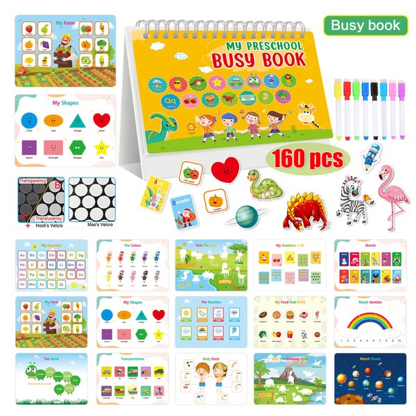 Toddler Busy Book,My Preschool Learning Activities Busy Book, Toddlers Learning Materials and Tracing Coloring Book,Montessori Autism Sensory Toys,Travel Toys Christmas Birthdays Gifts for Kids