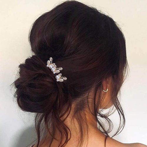 Andelaisi Pearl Wedding Hairpins Vintage Pearl Leaf Hair Pins Clip Gold Pearl Hair Pin Barrette Leaf Pearl Bride Hairpiece Decorative Hair Accessories for Women and Girls Hair Headdress(Style A)