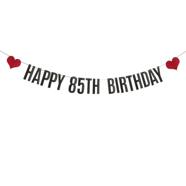 ABCpartyland Black Glitter Happy 85th Birthday Banner,85th Birthday Party Decorations Supplies, Pre-Strung,Letters Black,HAPPY 85TH BIRTHDAY