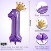 40 Inch Purple Number 1 & Mini Crown Balloon for Birthday Party Decorations, 1st Birthday Party Decorations Purple Theme Party Balloons Decorations Supplies