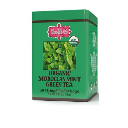 Brew La La Organic Green Tea - Moroccan Mint Flavor - 50 Double Chambered Tea Bags - Low Caffeine Gourmet Tea - Certified Organic