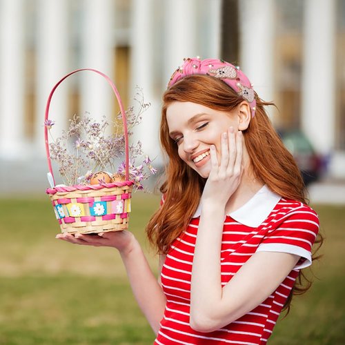 CEALXHENY Easter Headbands for Women Beaded Carrot Rabbit Bunny Headbands Colorful Happy Easter Headband White Pink Rhinestone Jeweled Knotted Headband Spring Easter Hair Accessories Gifts (Bunny D)