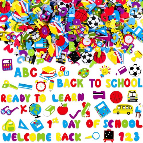 Fovths 420 Pieces Back to School Foam Stickers First Day of School DIY Foam Craft Kit Self-Adhesive Foam Stickers for Educational Activities Game Back to School Party Favors Decors