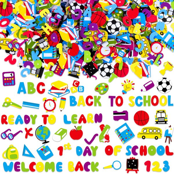Fovths 420 Pieces Back to School Foam Stickers First Day of School DIY Foam Craft Kit Self-Adhesive Foam Stickers for Educational Activities Game Back to School Party Favors Decors