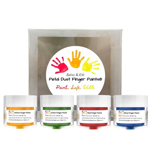 Bakell Edible Finger Paint for Kids & Babies (4 Gram, 4x Jars) - Primary Color Combo Pack: Red, Blue, Green & Yellow