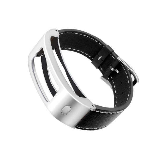 DuiGong Compatible with Garmin Vivofit 1/2 Bands Replacement, Leather Strap with Silver Stainless Steel Hardware - S/M & M/L (Black)