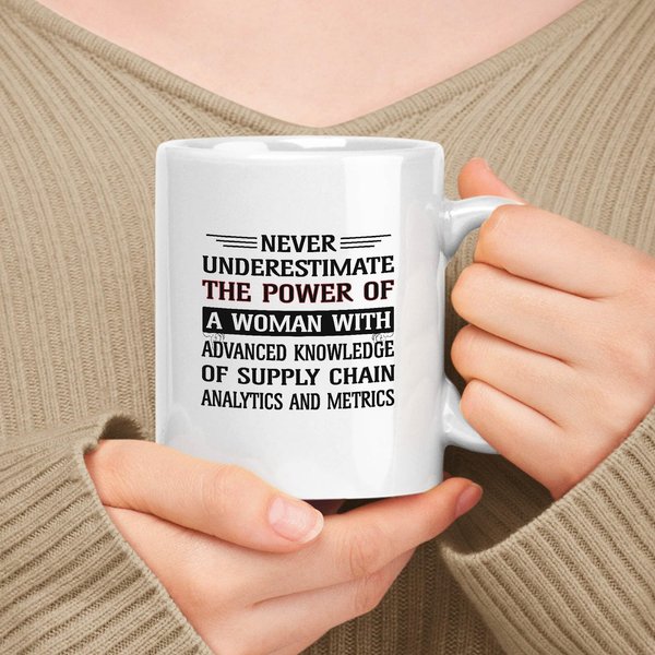 muggable Gift For Women White 11oz Ceramic Mug - Never Underestimate The Power Of Woman With Advanced Knowledge Of Supply Chain Analytics And Metrics
