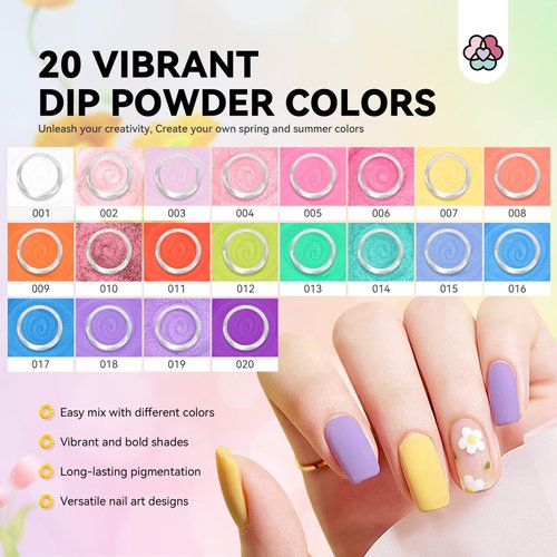 SAVILAND Dip Powder Nail Kit Starter: 20 Colors Clear Pink Rainbow Dipping Powder Set Castor Oil VE Dip Powder Liquid Set with Dip Base & Top Activator Brush Saver French Nail Art Manicure DIY Home