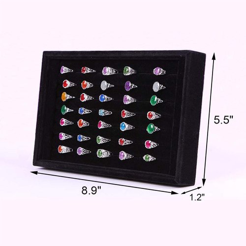 Tinsow Black Stackable 7 Slots Jewelry Rings Earrings Tray Velvet Showcase Display Organizer (Black)