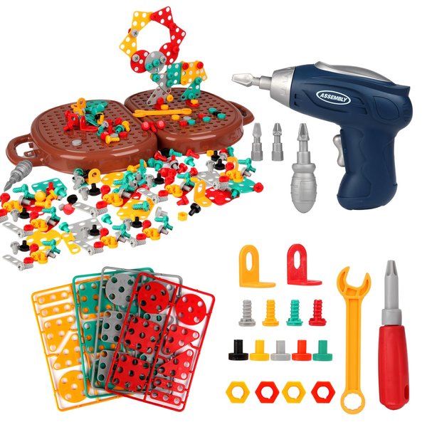 Yououii Magic Montessori Play Toolbox Bear, STEM Kits for Kids Ages 3-12, 203PcsCreativity Tool Box with Drill Kids Building Toys, DIY Educational Construction Engineering Toys Preschool Toys