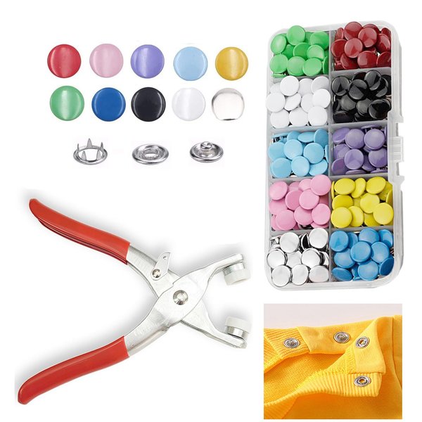 GTAAOY 100 Sets Metal Snaps Buttons with Fastener Pliers Press Tool Kit Perfect for DIY Crafts Clothes Hats and Sewing, Snap Button Fasteners Kit for Clothing Sewing (9.5mm / 400 PCS)