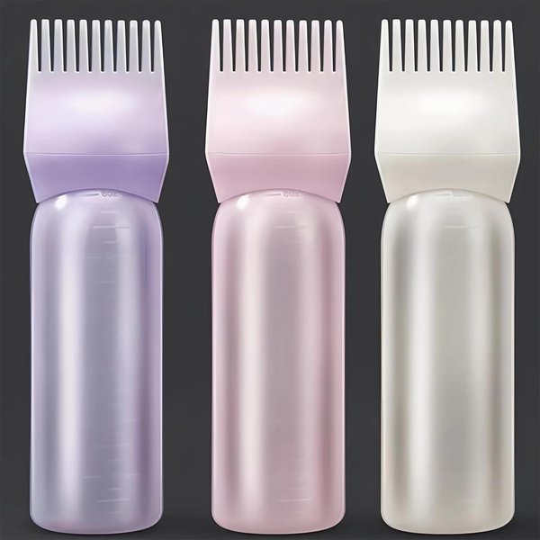 Meaufxet Root Comb Applicator Bottle 6 Ounce,3 Pack Applicator Bottle for Hair Dye with Graduated Scale(Pink+White+Purple)