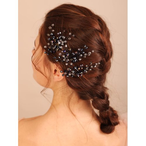 Kercisbeauty Wedding Bridal Black Crystal Hair Pins for Women and Girls Theme Party Hair Piece Set Handmade Dark Purple Hair Jewelry