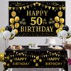 Trgowaul 50th Birthday Decorations for Men Women - Black Gold Happy 50th Birthday Backdrop Banner, 2 Pcs Happy Birthday Tablecloth, 60 Pc Latex Confetti Balloons, 50 Years Old Birthday Party Supplies