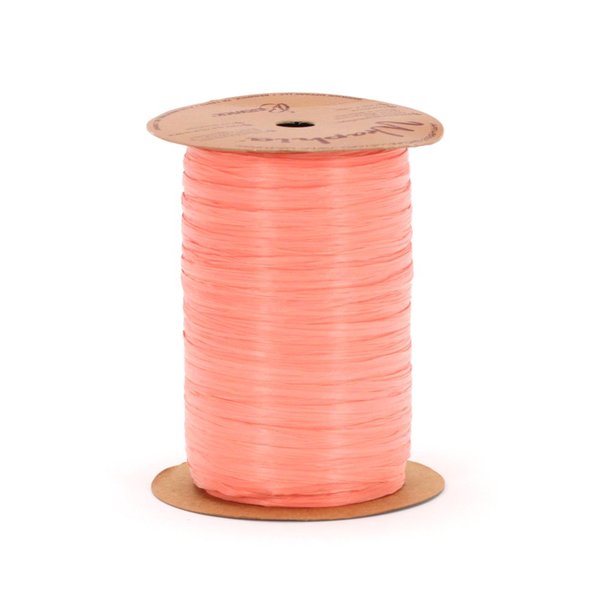 Berwick Offray 1/4'' Wide Matte Raffia Ribbon, Coral Pink, 100 Yards