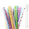 SUBANG 50 Pack Reusable Straws, BPA-Free, 9" Colorful Hard Plastic Stripe Drinking Straw for Mason Jar Tumbler, Family or Party Use with Cleaning Brush