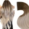 LaaVoo Balayage Tape in Hair Extensions Human Hair 22 Inch Invisible Tape in Extensions Ombre Brown to Ash Blonde with Platinum Blonde Hair Extensions Tape in Human Hair 20pcs/50g