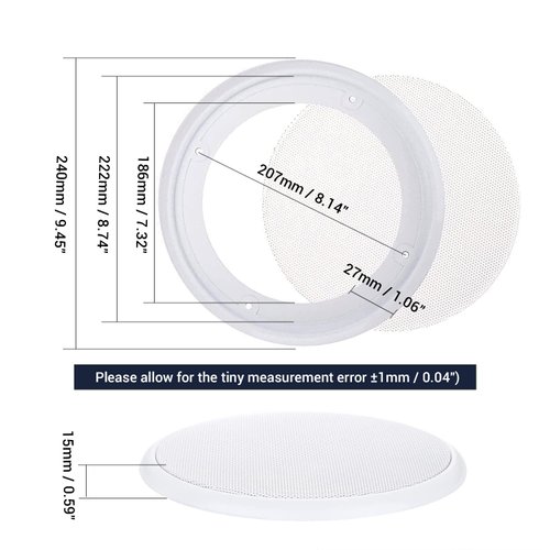 Facmogu 2PCS 8in White Ceiling Speaker Covers, Surface Mount Speaker Grill Mesh Round Speaker Grille Woofer Car Speaker Grill Cover Guard Protector Replacement Round Metal Grills