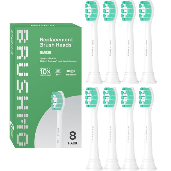Brushmo Replacement Toothbrush Heads Compatible with Philips Sonicare Electric Toothbrush, White, 8 Pack