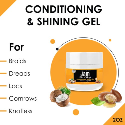 Dip n Grip Jam Hair Care Conditioning & Shining Gel Extreme Hold, High Shine, Tames Frizz Hair Gel With Argan and Coconut Oil Hair Gel For All Hair Types 2oz (Pack of 12)