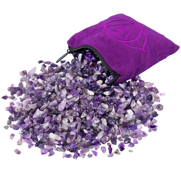SUNYIK Natural Amethyst Tumbled Chip Stone, Third Eye Chakra Crystal Pillow for Healing Reiki, Sphere Sculpture Figurine Point Display Stand