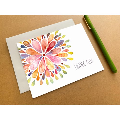 Palmer Street Press Thank You Notes With Envelopes Set - Watercolor Flower Burst Thank You Note Set (8 Elegant Thank You Cards With Envelopes) - Boxed Thank You Cards - Proudly Made in the USA