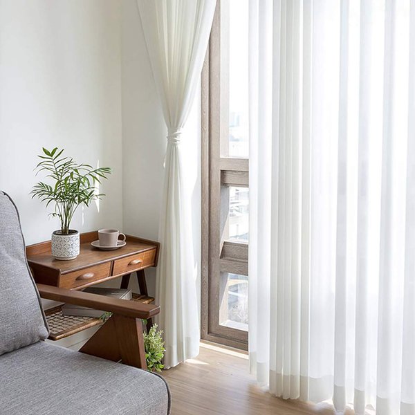 ShinyBeauty White Chiffon Curtain 2 Panels 2.4ft x 9ft Tulle Backdrop Curtains Window Voile Curtain Rod Pocket Elegant Curtains (29''x108'' 2 Panels, White)