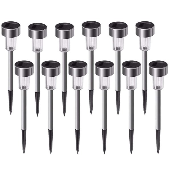 Dream Master Solar Lights Outdoor Waterproof, Stainless Steel LED Landscape Lighting Outdoor Solar Lights for Outside Solar Garden Lights for Pathway, Walkway, Patio, Yard, Lawn - 12 Pack