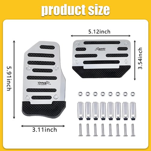 Fluher 2 PCS Car Pedal Replacement Parts, Accelerator + Brake No-Drilling Installation Sports Decorative Pedals, Alloy + Rubber Anti-Slip Safety Pedal Cover, Universal Interior Accessories (Silver)