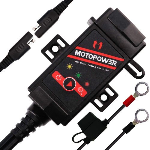 MOTOPOWER MP0608 3.1Amp Motorcycle Dual USB Port SAE to USB Adapter Battery Monitor with Switch Control and LED Indicators