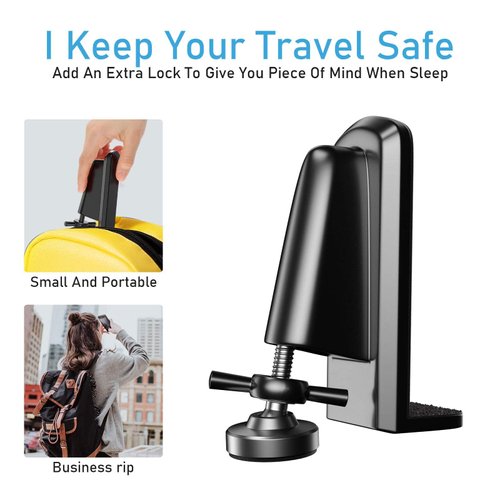 Door Jammer Door Stopper, Portable Door Security Lock for Travel/Apartment/Safety Self Defense/Personal Protection, Aluminum Alloy Anti-Slip Door Lockdown Security Device (Black)