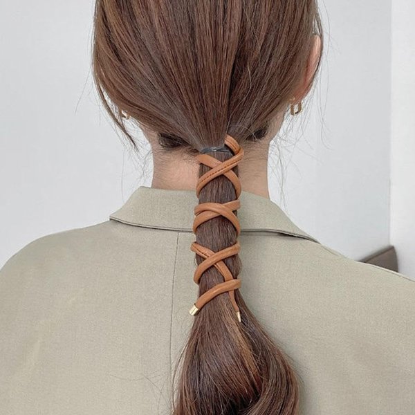 1 Pcs Brown Leather Spiral Hair Ties, Hair Ties Hair Bands Wraps, Spiral Lock Hair Tie Ponytail Holder,Hair Band For Women Girls Hair Accessories
