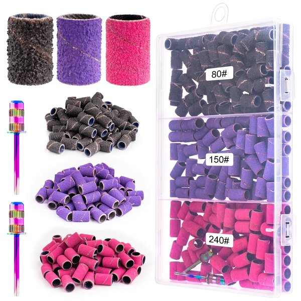 Difenni Sanding Bands for Nail Drill Sanding Bands Nail Drill Bits 210 Pcs Sanding Bands Coarse Fine #80#150#240 with 3/32" Mandrel Bit Boxed for Electric Nail Drill Nail