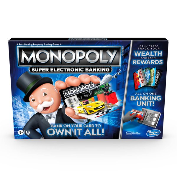 Hasbro Gaming Monopoly Super Electronic Banking Board Game, Electronic Banking Unit, Choose Your Rewards, Cashless Gameplay Tap Technology, for Ages 8 and Up