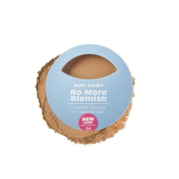 Ruby Kisses No More Blemish Face Powder with Salicylic Acid Korean Makeup Matte Finish Full Coverage Pressed Powder (Toasted Almond)