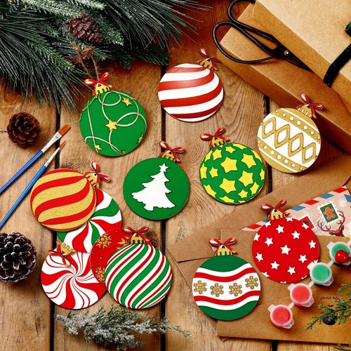 Cinnvoice 60 Pcs Wood Christmas Crafts for Kids DIY Paint Xmas Ornaments Blank Unfinished Wooden Cutouts Shapes Slices Hanging Embellishment for Christmas Tree Holiday Party Decor(Ball)