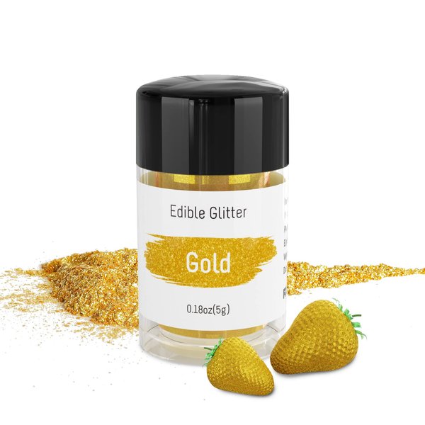 Jelife Gold Edible Glitter Dust - 5 Grams Food Grade Shimmering Disco Glitter Vegan Metallic Food Coloring Sprinkle on Sparkle for Strawberries, Chocolates, Fondant Pops, Drinks Luster & More (gold)