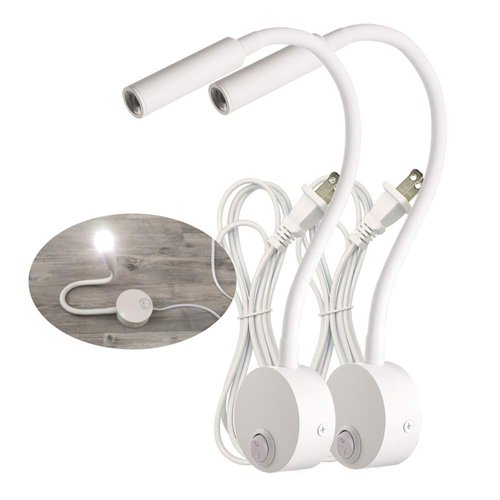 LEDSONLINE Corded Bedside Reading Wall Light Sconces Lamp 3W Easy Install AC85-265V(White Body, 2pcs Pure White 6000K)