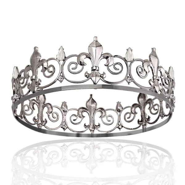 Royal Full King Crown Metal Crowns And Tiaras For Men Cosplay Wedding Prom Party Decorations Crown Headpieces Accessories (Black White)