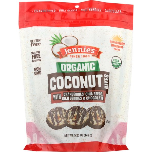 Jennies Organic Coconut Bites with Goji & Chia, 5.25oz Gluten Free, Non-GMO, Peanut Free, Kosher (1)
