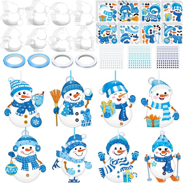 Motipuns 48 Sets Snowman Crafts DIY Snowman Winter Paper Hanging Ornament Decorations Make Your Own Winter Xmas Snowman Sticker Craft for Winter Christmas Party Favors Supplies