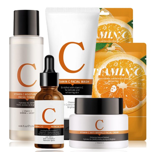 Vitamin C Skin Care Sets, 6Pcs Skin Care Products Set, Skin Care Gift Set for Women Girls, Hydrating Skincare Routine Set, Face Care Kit Includes Cleanser, Mask, Face Serum, Toner, Cream