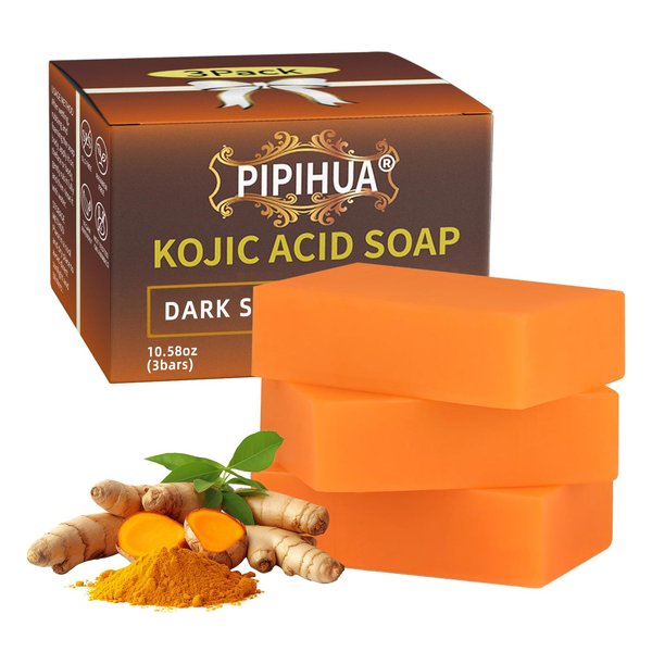 PIPIHUA Kojic Acid Soap Skin Lightening - Dark Spot Remover Turmeric Soap with Turmeric & Lemon & Collagen & Hyaluronic Acid & Glutathione