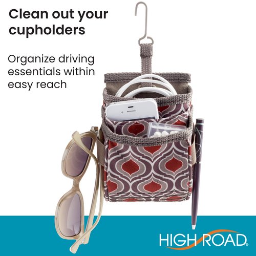 High Road DriverPockets Car Phone Holder Air Vent Pouch and Front Seat Organizer with 3 Pockets, Hanging Hooks and Charging Port