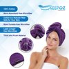 KEEPOZ Hair Towel Wrap Quick Dry 100% Cotton Super Absorbent Turban Head Wrap for Women with Button, Non Microfiber Anti Frizz Hair Products, Hair Cap for Curly, Long Hair (Purple Check, 2 Pcs)