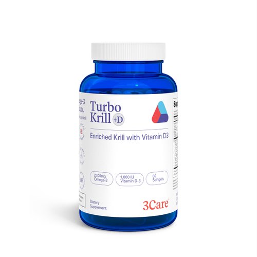 3Care Turbo Krill 2100mg [High Concentrate] Krill Oil Plus 600 IU Vitamin D-3 Cholecalciferol and Astaxanthin Omega 3 Supplement 60 Count Softgel