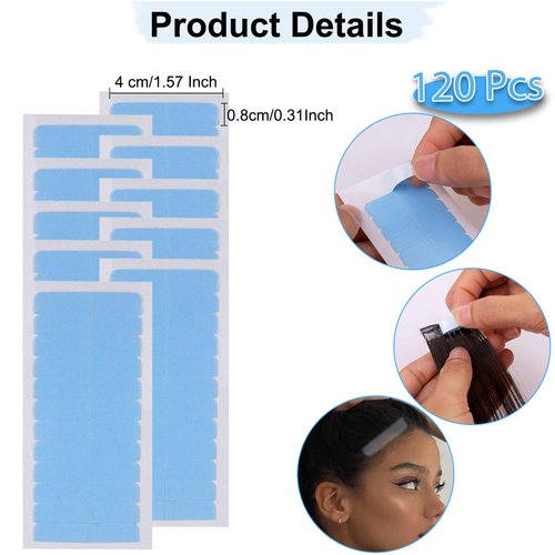 Kachanaa 120 Pieces Lace Front Wig Tape Double Sided Adhesive Waterproof Lace Glue for Front Lace Wig Tape in Hair Extension (Blue)