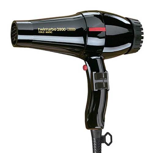 Turbo Power Twin Turbo 2800 Black Hair Dryer Model 314A and M Hair Designs Hot Blow Attachment Black (Bundle 2 Items)