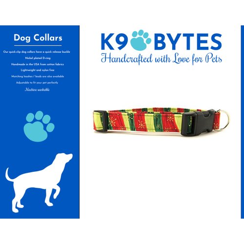 Whimsical Christmas Stripes Soft Adjustable Dog Collar with Quick Release Buckle (Medium).